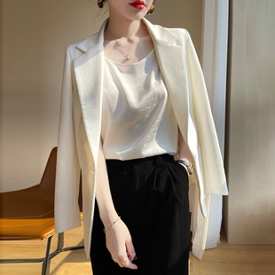Letter Printed Satin Silk Vest Women's Summer New Suit with 2024 Mulberry Silk Round Neck Sling