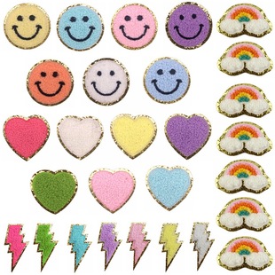 Jianxing Spot Cross-border Smiley Love Lightning Rainbow Towel Embroidery Embroidery Cloth Sticker Golden Onion Powder Glitter Embroidery