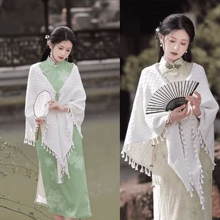 Cheongsam Шаль с трикотажным тонким шерстяным треугольным полотенцем