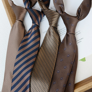 Tie Men's Dress Business Professional Wedding Banquet British Gentleman Striped Brown 8CM Hand Tie Professional Fashion
