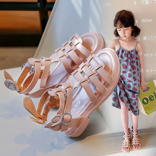 Girls' sandals 2024 new summer little girl baby Princess Fashion soft bottom open toe children closed toe Roman shoes