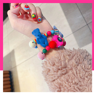 Flocking bear bow dopamine bracelet ball colorful personality
