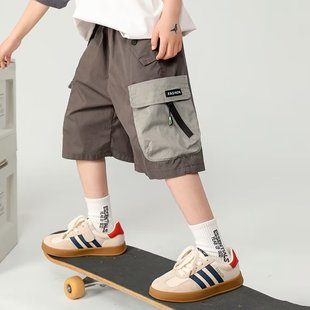Boys' Shorts Summer 2024 New Style Outer Wear Trendy Children's Work Pants Thin Fried Street Zhongda Children's Pants Cross-border