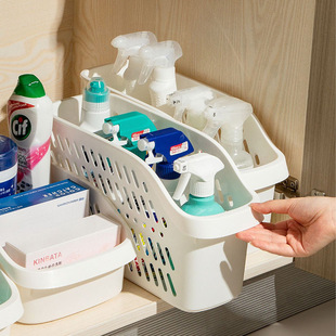 Japanese-style cabinet storage box kitchen sink sundries sorting storage basket movable pulley storage basket plastic