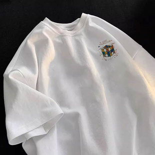 2025 New Summer Fashion Brand oversize Niche High Street American Loose Top ins Pure Short Sleeve T-shirt for Men