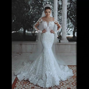 Factory sales European and American style wedding dress new sexy deep V-neck fishtail wedding dress lace wedding dress foreign trade