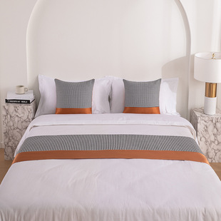 Houndstooth orange stitching bed flag bed end towel model room hotel cloth grass luxury homestay bed end towel wholesale