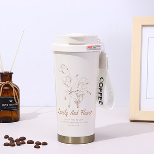 New Suzuo orchid insulation cold coffee cup stainless steel thermos cup high color value double drink cup light luxury accompanying cup