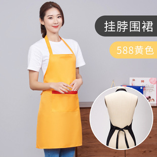 Yellow waterproof canvas apron custom logo printing catering special milk tea shop snack house supermarket work clothes women