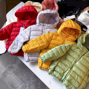 90 white duck down! Boys' and Girls' Hooded Removable Basic Solid Color All-match Warm Down Jacket for Autumn and Winter