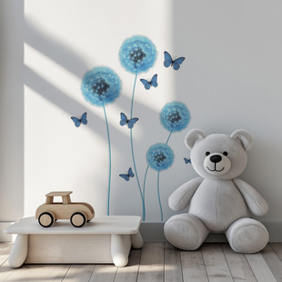 Factory wholesale bedroom bedside living room porch corridor blue dandelion butterfly wall stickers self-adhesive decorative GS9578