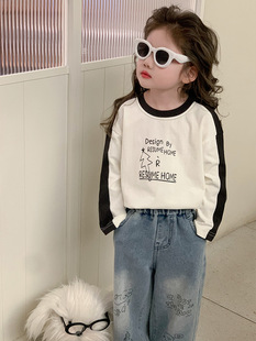 Girls' Color-matching Casual T-shirt 2025 Spring and Autumn New Children's Western-style Korean-style Long-sleeved Base Shirt Baby Top T