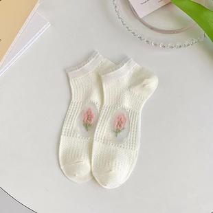 Socks Women's Spring and Summer Korean Style Thin Short Socks Summer Sweat Absorbing Breathable Invisible Socks Japanese Style Sweet Floral Women's Socks