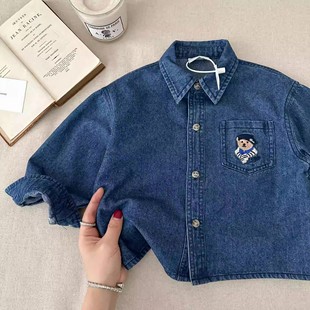Shirt Boys 2025 Spring and Autumn New Children's Denim Cartoon Top Trendy Baby Bear Shirt Women's Western Style Coat