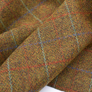 Mixed Color Tweed Herringline Fabric Vintage Mustard Yellow Green Velvet Wool Fabric Autumn and Winter Suit Coat
