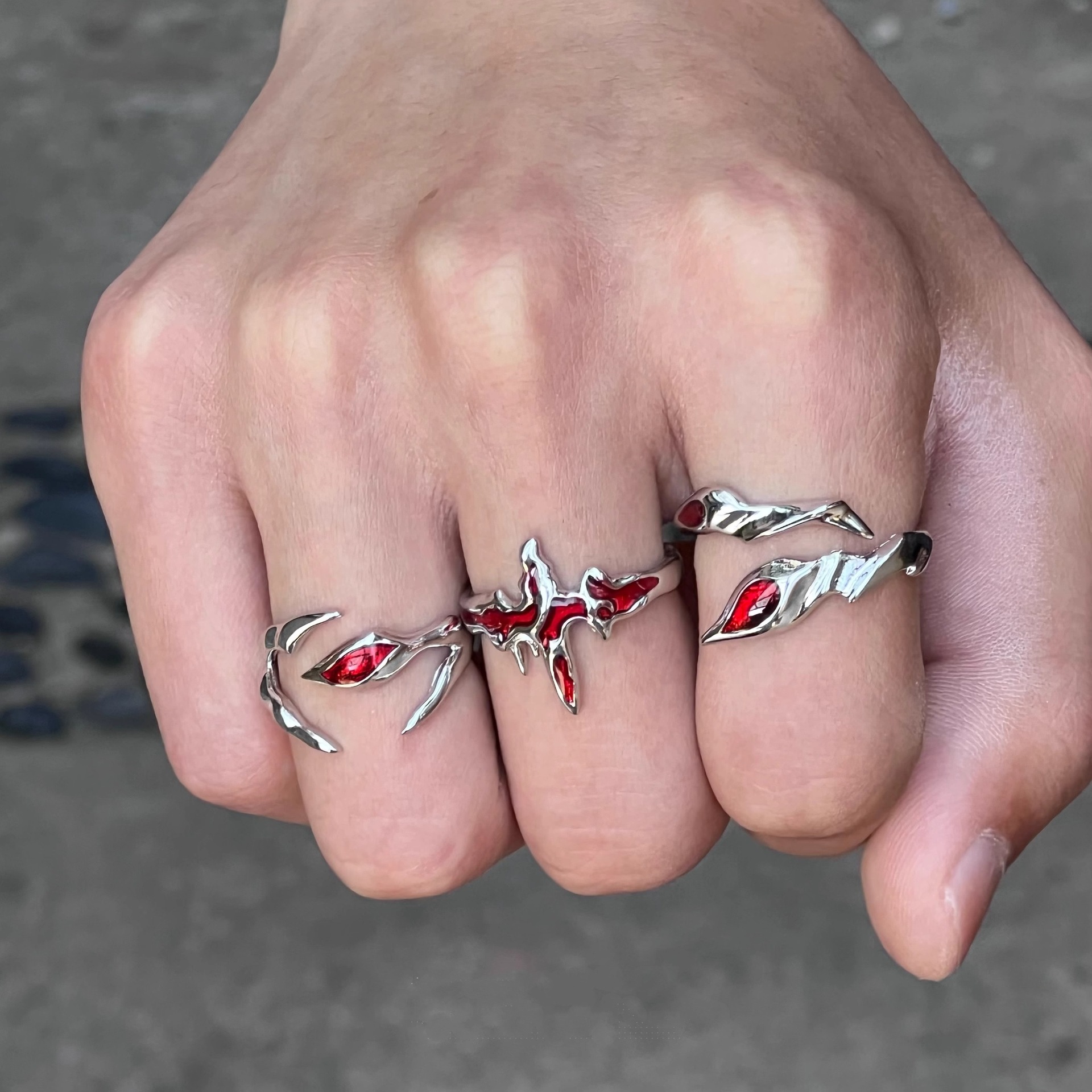 New Cross Irregular Blood Red Solution Ring Street Hip-Hop Trendy Open Niche Men's and Women's Ring Wholesale