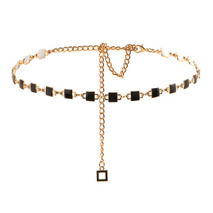 European and American waist chain double-sided square oil dripping belt Women's decorative body cross-border simple metal beaded with dress