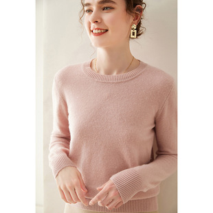 Autumn and winter 2024 new cashmere crew neck sweater long sleeve women's soft waxy pullover warm solid color base shirt for women