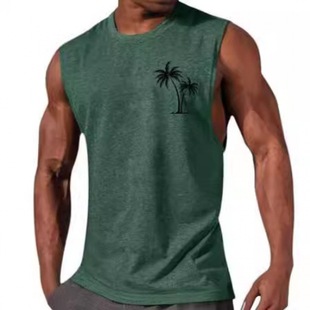 2024 cross-border new men's 3D digital printing coconut sleeveless vest T-shirt