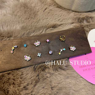 "Young Creatures" Summer Korean Pink Butterfly Drop Oil Unique Small and Exquisite Earrings Personality