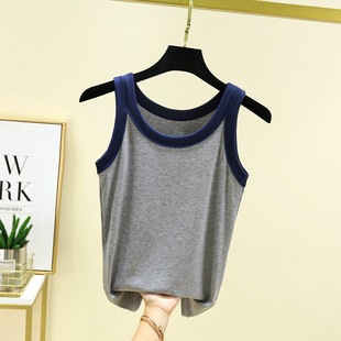 Thread contrast color camisole women's summer sleeveless undershirt anti-exposure breast-covering knitted top outer wear