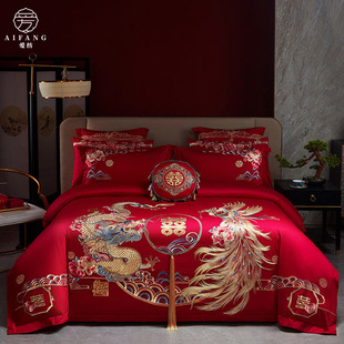 Wedding wedding bed four-piece embroidered lace quilt cover embroidered long-staple cotton cotton new Chinese style happy quilt wholesale