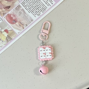 Cute Cartoon Pink Kitten Bell Pendant Keychain Ins All-match Schoolbag Pendant Girlfriend Couple Gift