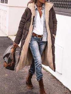 2024 Amazon European and American Hooded Solid Color Cotton-padded jacket Long Sleeve Double-sided Wear Slim-fit Elegant Cardigan Jacket Top for Autumn and Winter