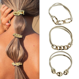 Cross-border Amazon Hot Sale New Hair Ring Metal Chain Accessories Rubber Tendon Hair Ring Bracelet Universal Headwear Jewelry