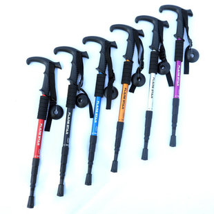 genuine goods trekking pole three-section four-section straight handle curved handle aluminum alloy trekking pole t handle walking stick