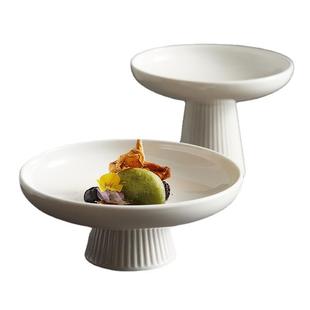 High-foot plate ceramic Japanese-style small fruit plate snack plate office Chinese refreshment plate restaurant hotel tableware
