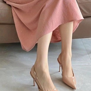 High-heeled Sandals 2024 New Niche Design Nude Color White Pointed Toe Buckle Strap Stiletto Toe Shoes