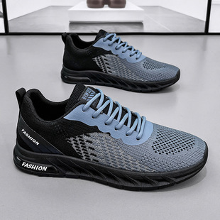 Summer breathable men's shoes fly woven 2024 new men's mesh shoes sports running casual deodorant black tide shoes