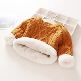 Children's fleece-lined Thickened Sweater Boys' Knitted Base Sweater Girls' Baby Cotton Baby Warm Pullover Top