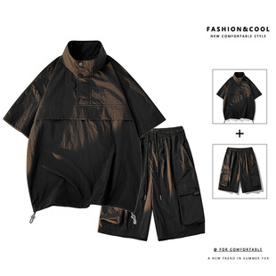 Polo Shirt Short-sleeved T-shirt Men's Summer 2024 New Casual Sports suit Ice Silk Trendy Brand Loose Top Shorts