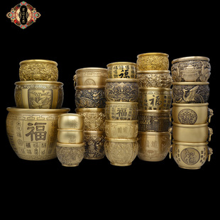 Hongda brass die-casting large Baifu cylinder Xiangyun brick pattern Jubao cylinder live broadcast popular home copper cylinder ornaments