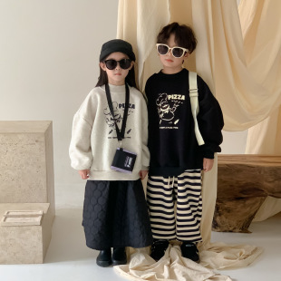 Children's Sweat 2024 Winter Boys and Girls Korean Round Neck Letter Sweat Children's Casual Loose Thickened Top