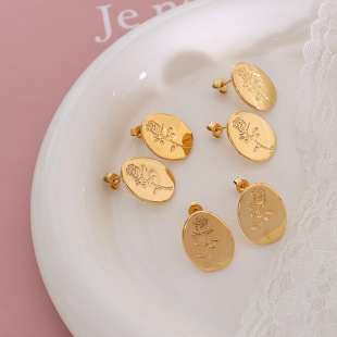 South Korea Dongdaemun Simple Office worker Oval Rose Girl Girlfriend Elegant Earrings Ear Studs Light Luxury F002