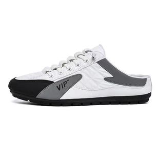 2025 Spring New Half Slippers Breathable and Plaid Slip-On Men's Shoes Korean Style Lazy Shoes Easiest for Match Casual Doudou Shoes