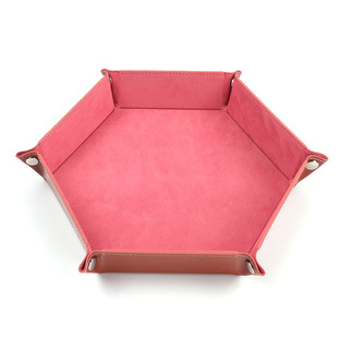 In stock dice rolling tray hexagonal flannel game tray key sundries folding pu storage tray
