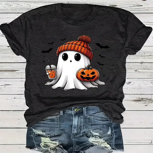 2024 Summer Europe and America Amazon Cross-border Hot Selling New Printed Round Leader Loose Short-sleeved plus size Top T-shirt