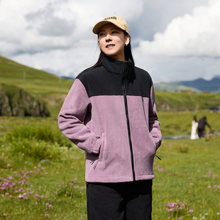 Outdoor Autumn and Winter Color Matching Fleece Coat Men's and Women's Poll Fleece Top Cardigan Graphene Warm Thickened Coat Couple's Style