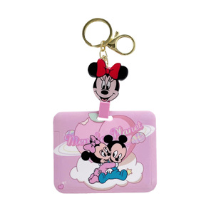 Couple Mickey Mouse Bear Horizontal Edition Card Set Campus Meal Card Student Card Anti-loss Card Set Easy to Pull Hold Key Chain