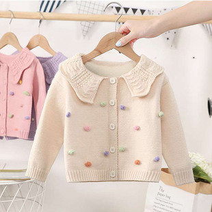 Girls' Knitted Cardigan Jacket Western Style Children's 2024 New Baby Autumn Wear Korean Style Children's Knitted Sweater Trendy