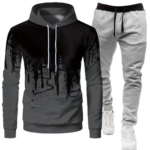 Cross-borDer Asian TraDe Men's Casual Fashion Pure Color Sweatshirt Long-sleeveD Sports HooDeD 3D Sweatshirt Pants Suit