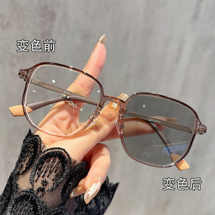 Fashion Light-sensitive Color-changing Myopia Glasses Korean Cross-border Box High-level Sense All-match Large Frame for Face Display Small-tide Myopia Glasses