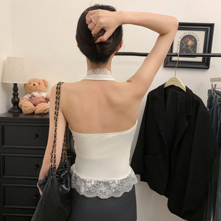 Cotton Lace Stitching Lace Girly Style Hanging Halter Belt Women's Braced Chest Pad Sweet Style Vest Inner Top Women