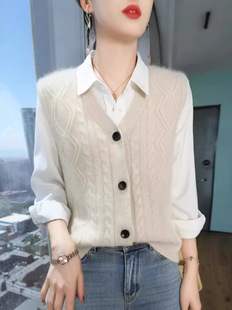 Autumn and Winter Super Thick Seven-Needle Wool Knitted Vest Women's Cardigan Vest Overlay Sleeveless Sweater