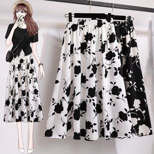 Slim A- line Skirt Women's 2024 Summer New plus size chubby girl Mid-length Pear-shaped Skirt