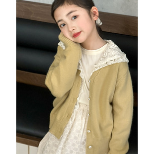 Girls' Sweater 2025 New Spring and Autumn Children's Knitwear Middle and Large Children's Wear Girls Lace Hooded Cardigan Jacket